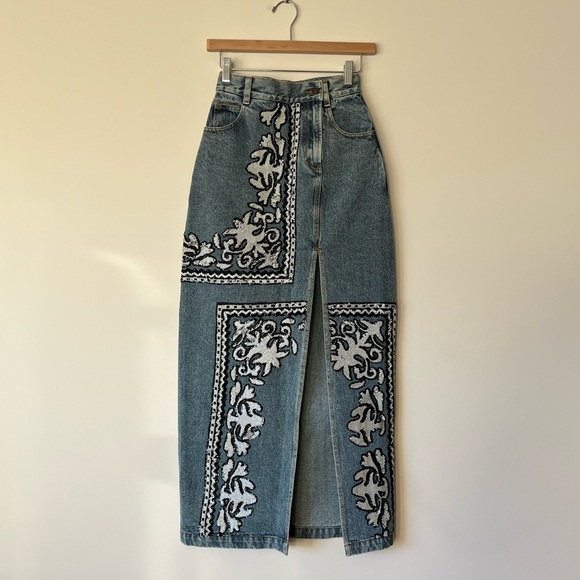 Anthropologie Dhruv Kapoor Sequin Denim Maxi Skirt - Picture 5 of 15